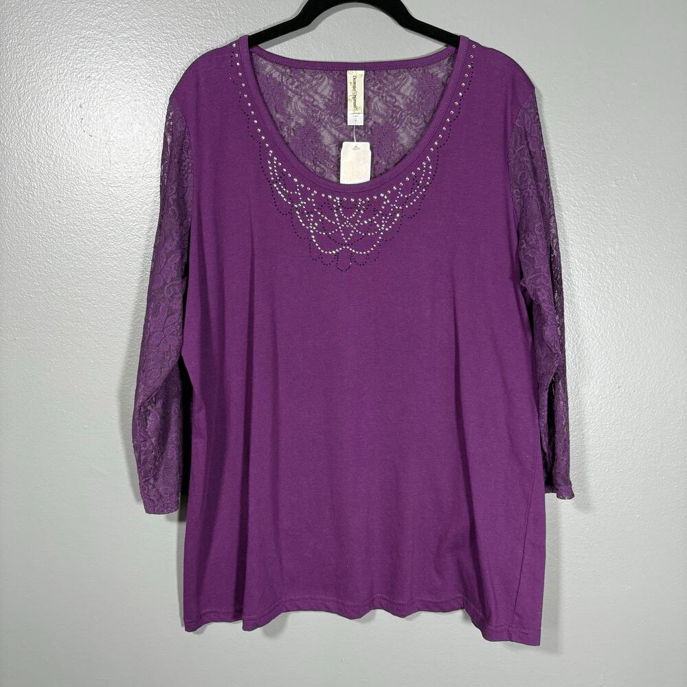 Decorated Originals NWT Purple Fairy Rhinestone Lace Top - 2X - Womens Plus Size